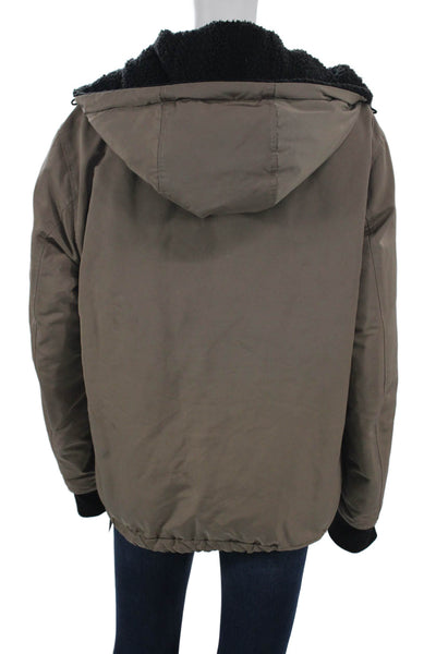 Theory Womens Brown Polyester Parka Long Sleeve Zip Closure Size M