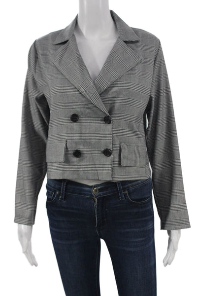 Muze Womens Plaid Gray Polyester Blend Button Blazer Long Sleeve Size S