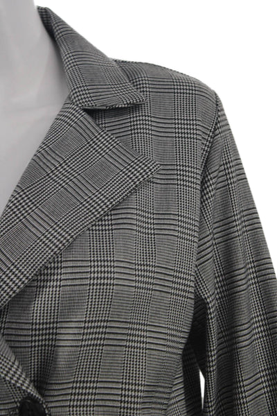 Muze Womens Plaid Gray Polyester Blend Button Blazer Long Sleeve Size S