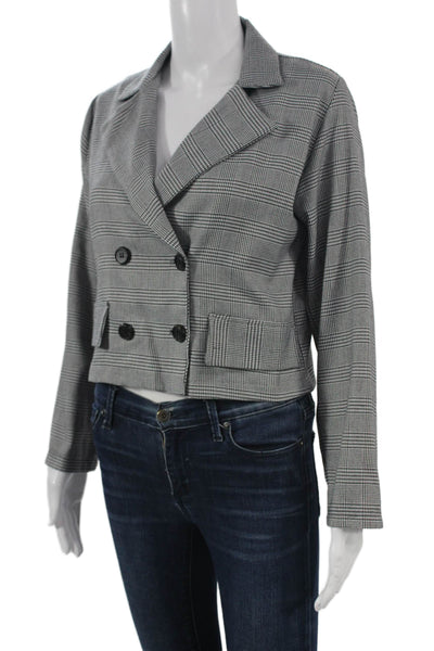 Muze Womens Plaid Gray Polyester Blend Button Blazer Long Sleeve Size S