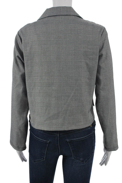 Muze Womens Plaid Gray Polyester Blend Button Blazer Long Sleeve Size S
