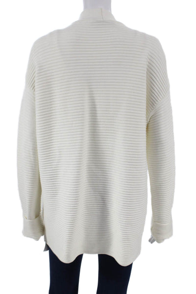 Zara Knit Women Ivory Striped V-Neck Viscose Cardigan Sweater Long Sleeve Size S