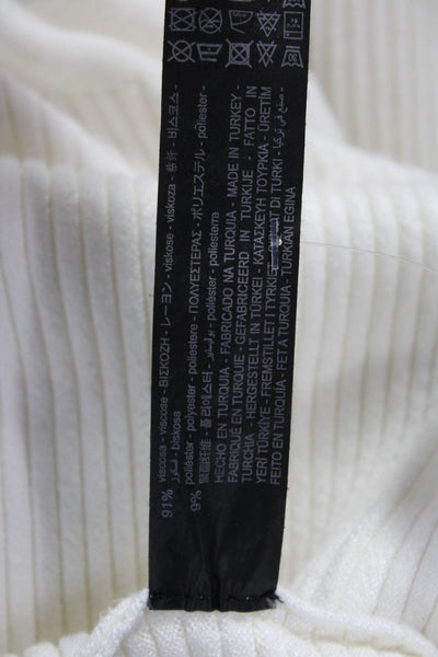 Zara Knit Women Ivory Striped V-Neck Viscose Cardigan Sweater Long Sleeve Size S