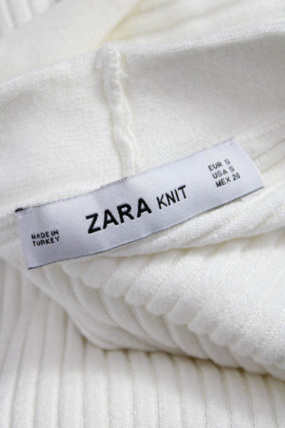 Zara Knit Women Ivory Striped V-Neck Viscose Cardigan Sweater Long Sleeve Size S