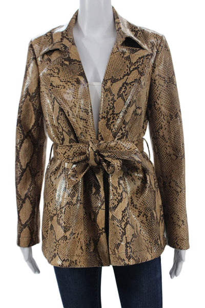 Current Air Womens Beige Animal Print Basic Jacket Tie Polyester Size S