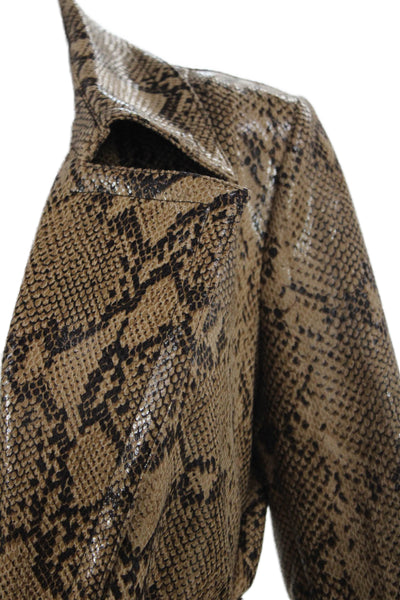 Current Air Womens Beige Animal Print Basic Jacket Tie Polyester Size S