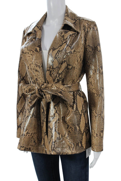 Current Air Womens Beige Animal Print Basic Jacket Tie Polyester Size S