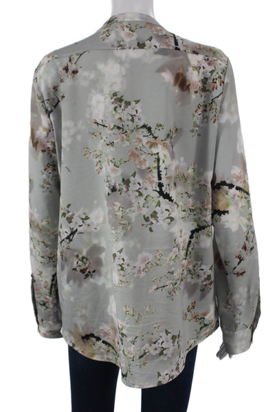 Calvin Klein Women Basic Gray Floral V-Neck Long Sleeve Blouse Polyester Size L