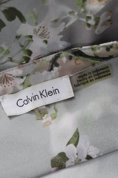 Calvin Klein Women Basic Gray Floral V-Neck Long Sleeve Blouse Polyester Size L