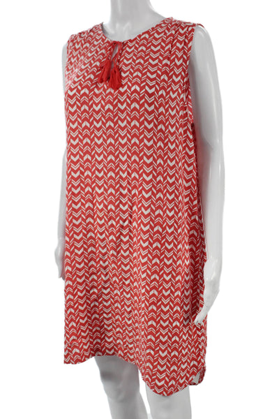Beach Lunch Lounge Womens Shift Dress Red Viscose Sleeveless Knee Length Size L