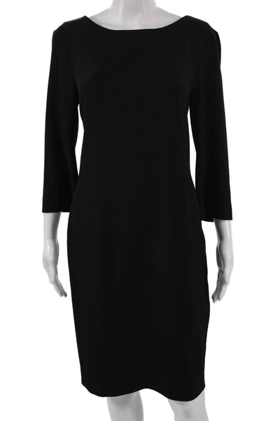 M.M. Lafleur Women Sheath Dress Black Boat Neck 3/4 Sleeve Knee Zip Size 14