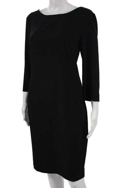 M.M. Lafleur Women Sheath Dress Black Boat Neck 3/4 Sleeve Knee Zip Size 14