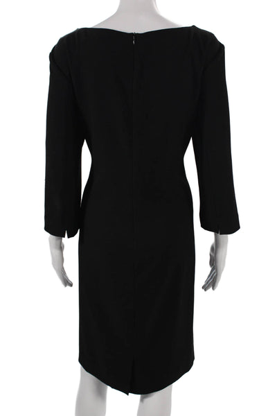 M.M. Lafleur Women Sheath Dress Black Boat Neck 3/4 Sleeve Knee Zip Size 14