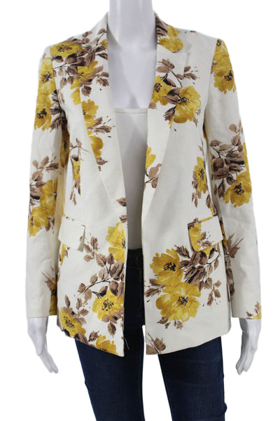 Bar III Women Linen Floral Blazer Long Sleeve Ivory Size 2