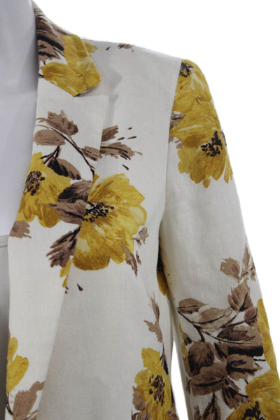Bar III Women Linen Floral Blazer Long Sleeve Ivory Size 2