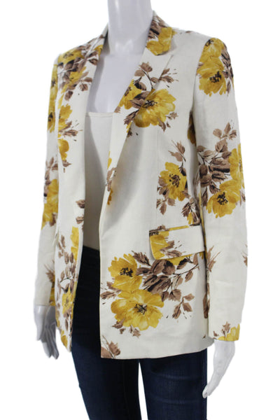 Bar III Women Linen Floral Blazer Long Sleeve Ivory Size 2