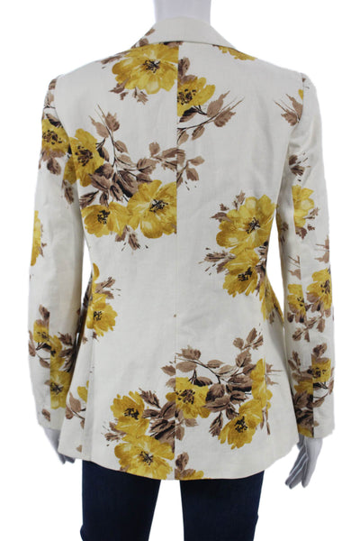 Bar III Women Linen Floral Blazer Long Sleeve Ivory Size 2