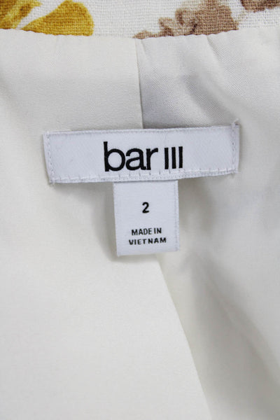 Bar III Women Linen Floral Blazer Long Sleeve Ivory Size 2