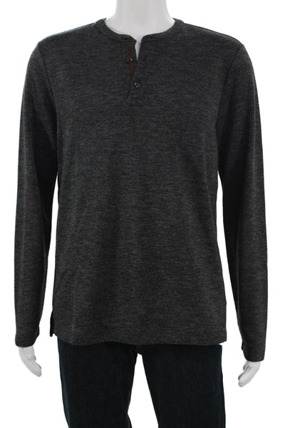 Banana Republic Mens Pullover Henley Sweater Gray Polyester Long Sleeve Size L