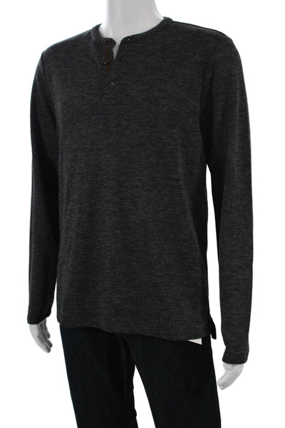 Banana Republic Mens Pullover Henley Sweater Gray Polyester Long Sleeve Size L