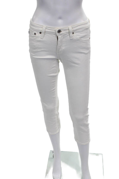 AG Women Cropped White Mid Rise Cotton Blend Jeans Size 26