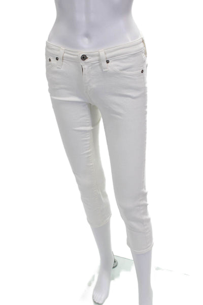 AG Women Cropped White Mid Rise Cotton Blend Jeans Size 26