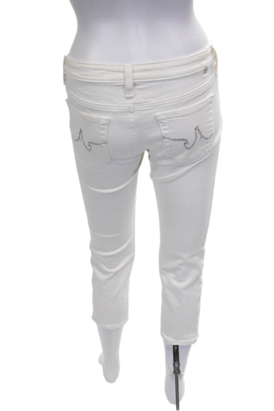 AG Women Cropped White Mid Rise Cotton Blend Jeans Size 26