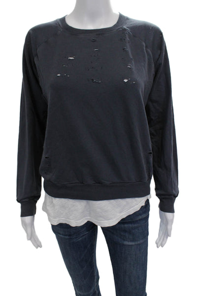 Monrow Women Gray Cotton Blend Pullover Sweatshirt Crew Neck Long Sleeve Size S