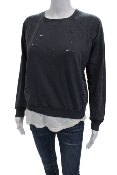 Monrow Women Gray Cotton Blend Pullover Sweatshirt Crew Neck Long Sleeve Size S