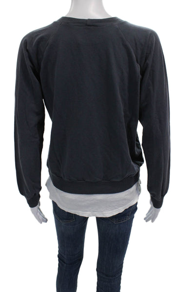 Monrow Women Gray Cotton Blend Pullover Sweatshirt Crew Neck Long Sleeve Size S