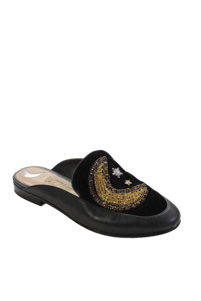Sam Edelman Womens Leather Embellished Slide On Mules Black Size 5