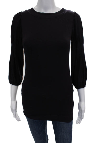 Theory Women Tunic Black Rayon 3/4 Sleeve Round Neck Pullover Size PP