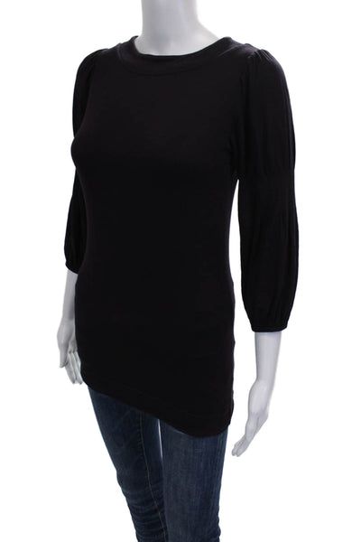 Theory Women Tunic Black Rayon 3/4 Sleeve Round Neck Pullover Size PP