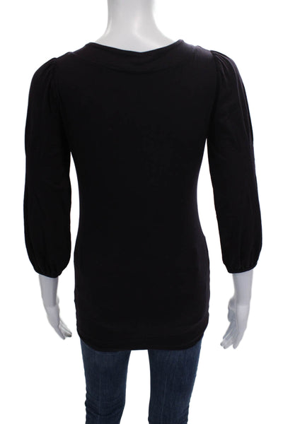 Theory Women Tunic Black Rayon 3/4 Sleeve Round Neck Pullover Size PP