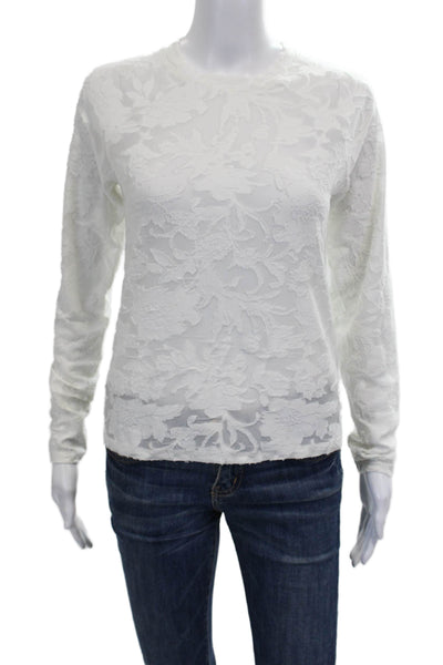 Splendid Women White Floral Crew Neck Long Sleeve Basic T-Shirt Size XS