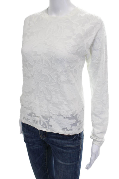 Splendid Women White Floral Crew Neck Long Sleeve Basic T-Shirt Size XS