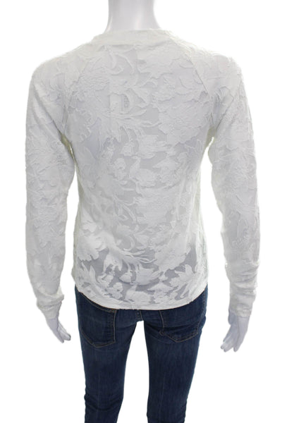 Splendid Women White Floral Crew Neck Long Sleeve Basic T-Shirt Size XS