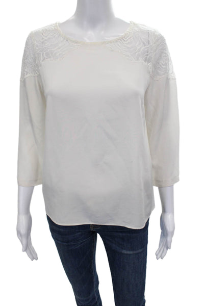 Sandro Women White Rayon Blend 3/4 Sleeve Round Neck Basic Blouse Size 1