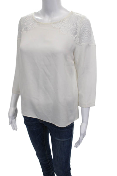 Sandro Women White Rayon Blend 3/4 Sleeve Round Neck Basic Blouse Size 1