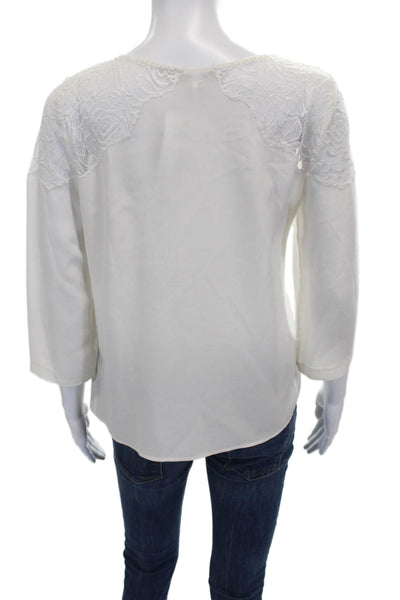 Sandro Women White Rayon Blend 3/4 Sleeve Round Neck Basic Blouse Size 1