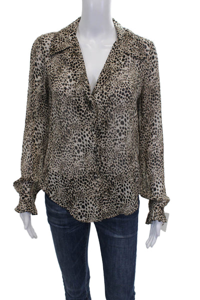 Paige Black Label Women Black Silk Animal Print Long Sleeve Blouse Size XS