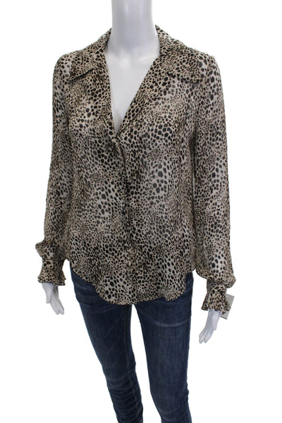 Paige Black Label Women Black Silk Animal Print Long Sleeve Blouse Size XS