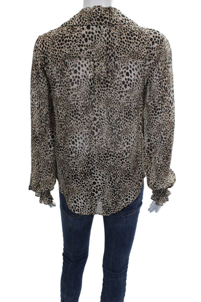 Paige Black Label Women Black Silk Animal Print Long Sleeve Blouse Size XS