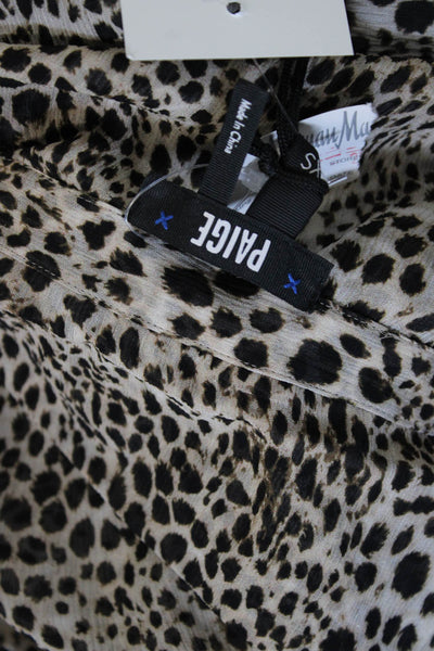 Paige Black Label Women Black Silk Animal Print Long Sleeve Blouse Size XS