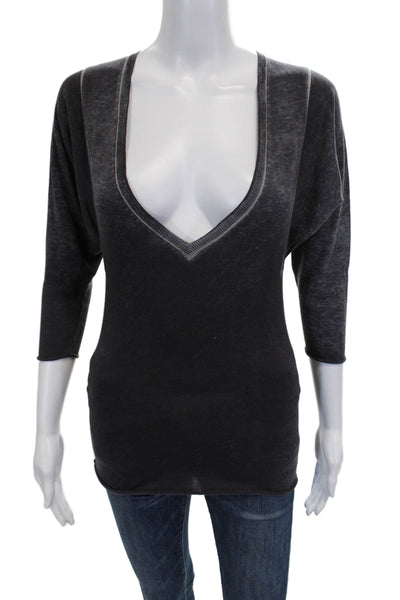 COOP Womens Basic V-Neck Gray Cotton 3/4 Sleeve T-Shirt Size XS