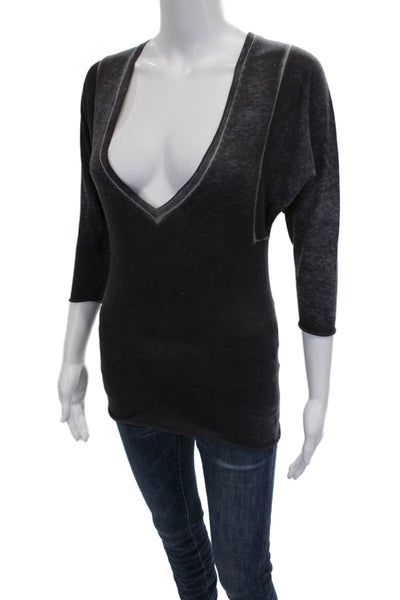 COOP Womens Basic V-Neck Gray Cotton 3/4 Sleeve T-Shirt Size XS