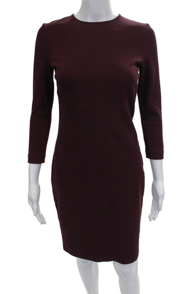 Vince Women Sheath Dress Red Crew Neck 3/4 Sleeve Zip Mid Calf Viscose Size 2XS