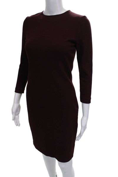 Vince Women Sheath Dress Red Crew Neck 3/4 Sleeve Zip Mid Calf Viscose Size 2XS