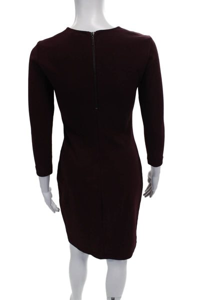 Vince Women Sheath Dress Red Crew Neck 3/4 Sleeve Zip Mid Calf Viscose Size 2XS