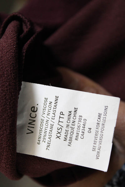 Vince Women Sheath Dress Red Crew Neck 3/4 Sleeve Zip Mid Calf Viscose Size 2XS